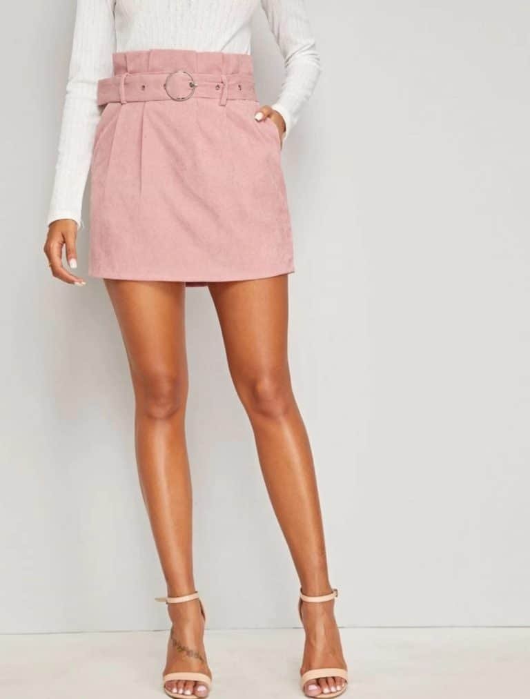 Paper Bag Waist Belted Mini Corduroy Skirt