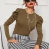 Solid Puff Sleeve Skinny Tee