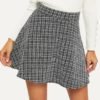 Zip Back Plaid Tweed Skirt