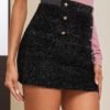 Sparkly Glitter Double-Breasted Mini Skirt