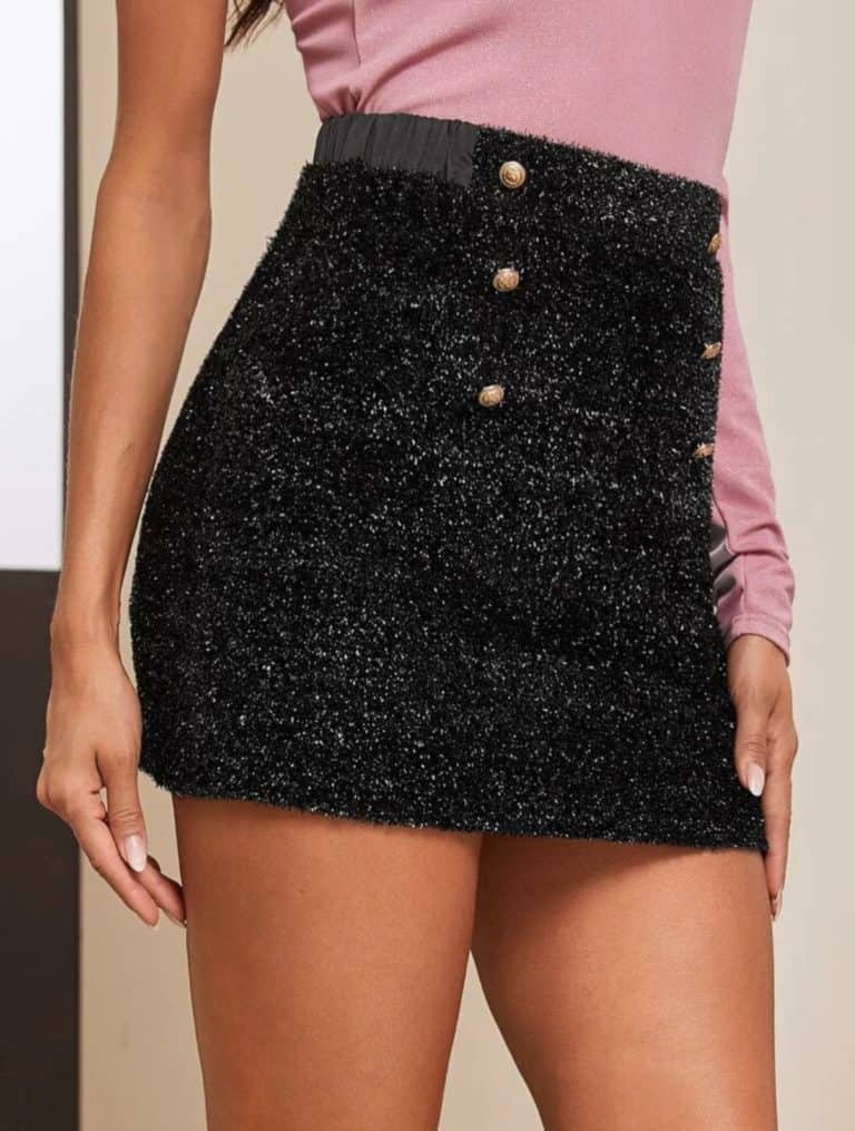 Sparkly Glitter Double-Breasted Mini Skirt