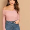 Foldover Asymmetrical Neck Slim Fitted Wrap Top