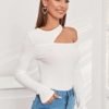 Asymmetric Cutout Neck Ribbed Tee