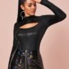 Open Front Crocodile Embossed Top
