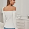 Off Shoulder O-Ring Zip Half Placket Rib-Knit Tee
