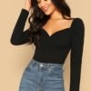 Black Wrap Sweetheart Fitted Top