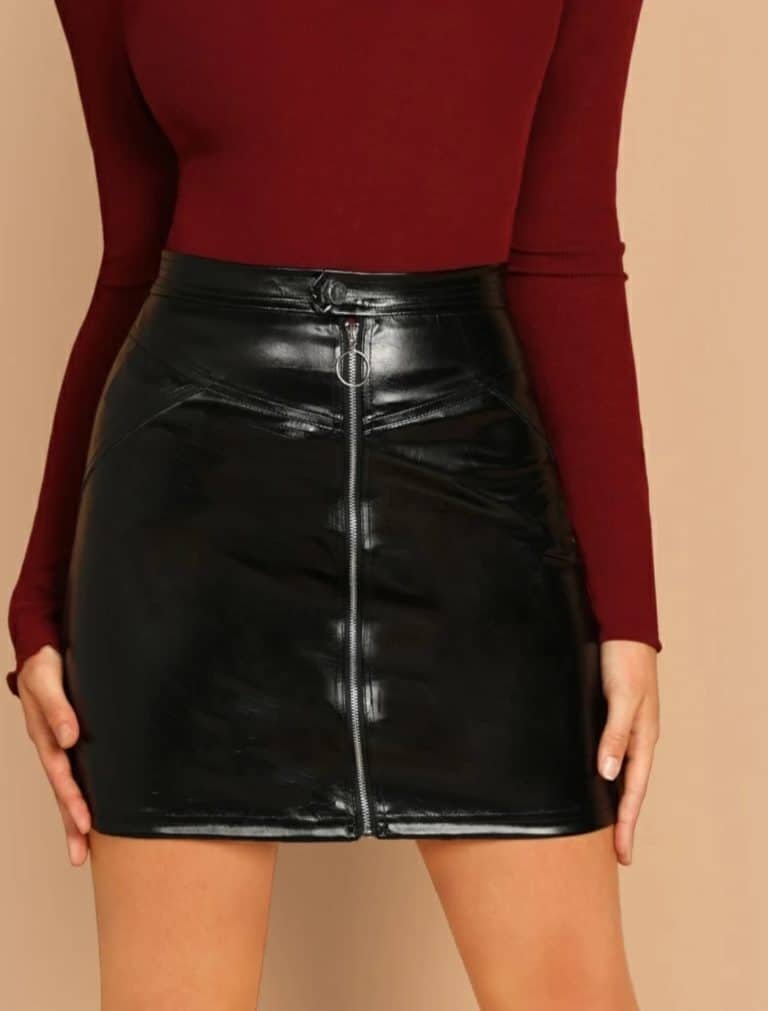 O-Ring Zip Detail Faux Leather Skirt