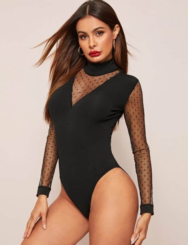 Dot Mesh Insert Solid Bodysuit