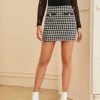 Gingham Pattern Tweed Straight Skirt