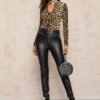 Choker Neck Leopard Print Fitted Top