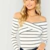 Crisscross Striped Bardot Tee
