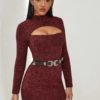 Cutout Front Marled Knit Bodycon Dress Without Belt