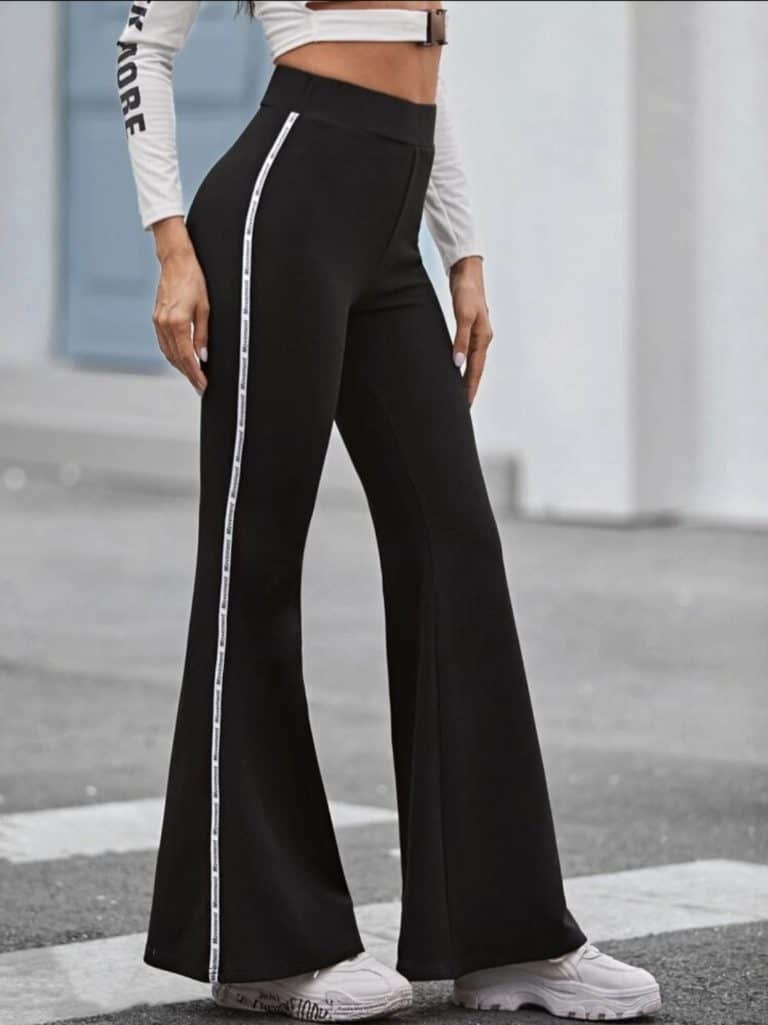 Letter Tape Side Flare Leg Jersey Pants