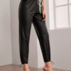 Tie Front Drawstring Hem Leather Look Pants