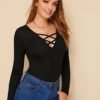 Crisscross V-Neck Form Fitted Top