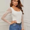 Dot Mesh Gigot Sleeve Solid Tee