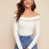 Off Shoulder Mesh Insert Top