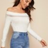 Off Shoulder Mesh Insert Top
