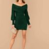 Off Shoulder Bishop Sleeve Wrap Bodycon Dress