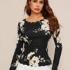 Floral Print Scallop Trim Slim Top