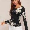 Floral Print Scallop Trim Slim Top