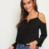 Notch Neck Cold Shoulder Solid Top