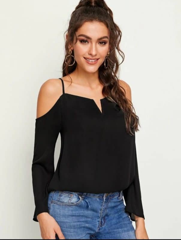 Notch Neck Cold Shoulder Solid Top ⋆ Women's Store