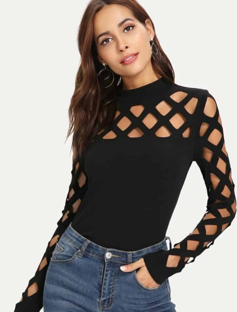 Mock Neck Cage Yoke & Sleeve Top