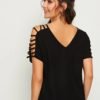 V-Neck Laddering Cutout Shoulder Top