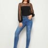 Geo Mesh Yoke Lantern Sleeve Top