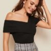 Asymmetrical Neck Foldover Front Top