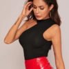 Solid Asymmetrical Neck Ribbed Top