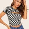 Cut-Out Front Checked Crop Tee
