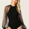 Mesh Bishop Sleeve Skinny Bodysuit