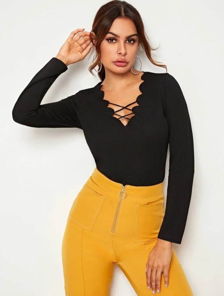 Crisscross Neck Scallop Edge Solid Top