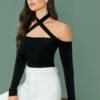 Solid Cutout Front Form Fitted Halter Tee