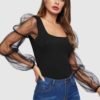 Tiered Mesh Blouson Sleeve Fitted Top