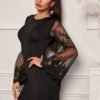 Contrast Lace Sleeve Bodycon Dress