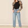 Dot Mesh Gigot Sleeve Skinny Tee
