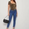 Square Neck Short Sleeve Leopard Top