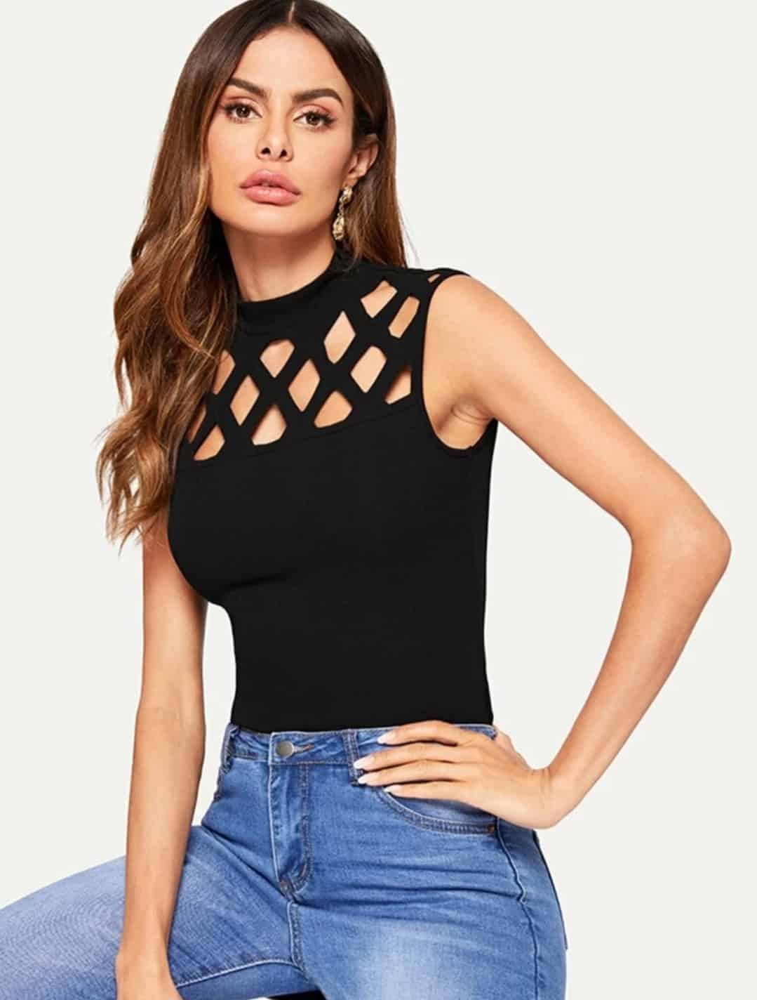 Cage Yoke Mock Neck Top ⋆ Women's Store