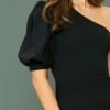 One Shoulder Puff Sleeve Straight Leg Jumpsuit