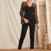 Contrast Dot Mesh Sleeve Zip Back Jumpsuit
