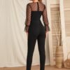 Contrast Dot Mesh Sleeve Zip Back Jumpsuit