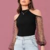 Cold Shoulder Leopard Lantern Sleeve Top