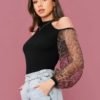 Cold Shoulder Leopard Lantern Sleeve Top