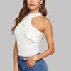 Ruffle Detail Asymmetrical Neck Solid Top