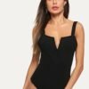 V Cut Front Form Fitting Bodysuit