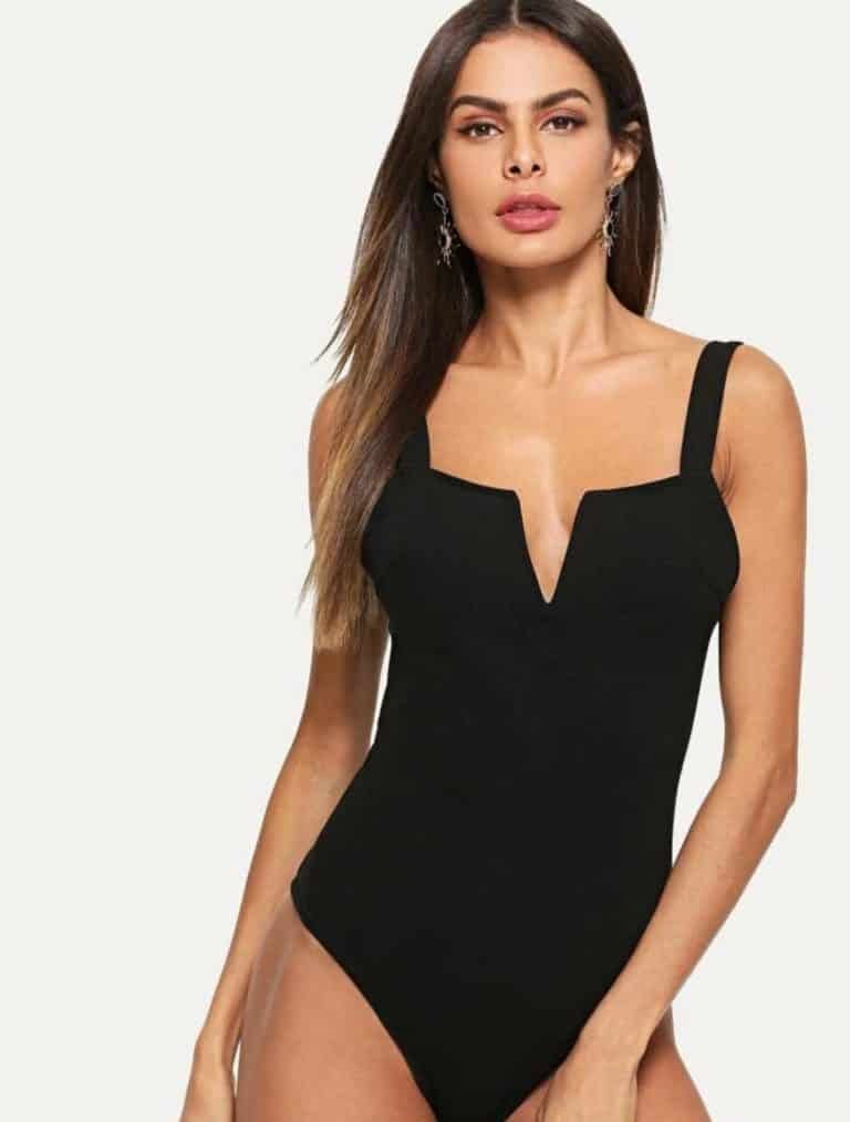 V Cut Front Form Fitting Bodysuit