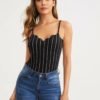 Scallop Trim Striped Fitted Cami Top
